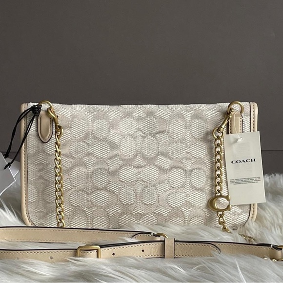 💰SOLD - CA358 - Coach Foldover Cut Out Clutch Crossbody in Signature Jacquard - Picture 6 of 15